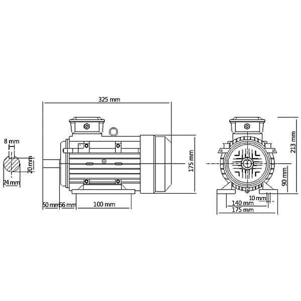 trīsfāžu motors, alumīnijs, 1,5 kW/2 zs, 2 poli, 2840 apgr./min