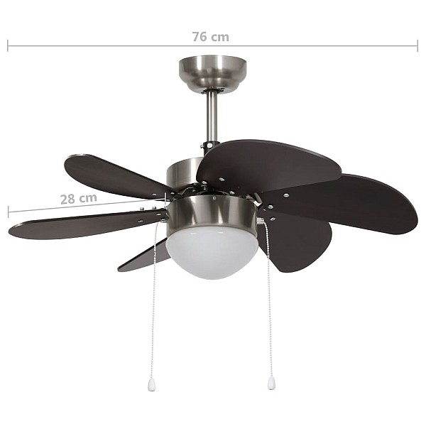 griestu ventilators ar lampu, 76 cm, tumši brūns