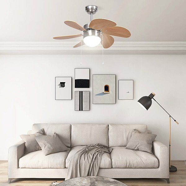 griestu ventilators ar lampu, 76 cm, gaiši brūns