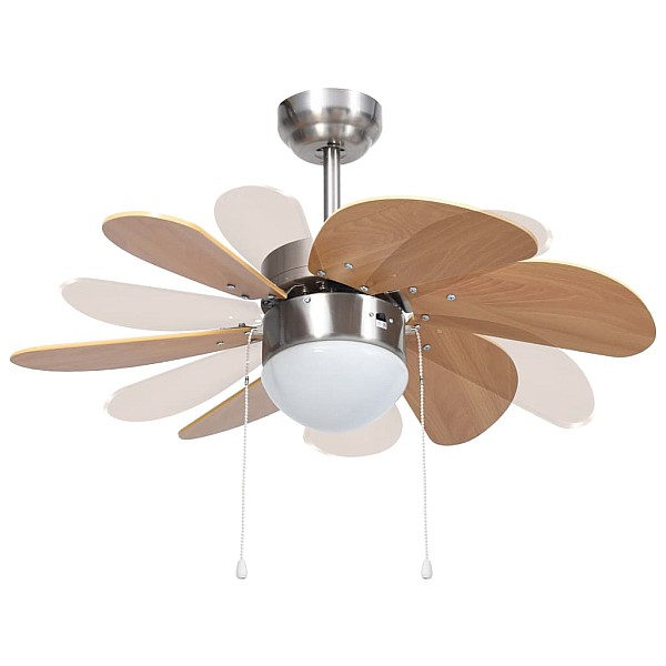 griestu ventilators ar lampu, 76 cm, gaiši brūns