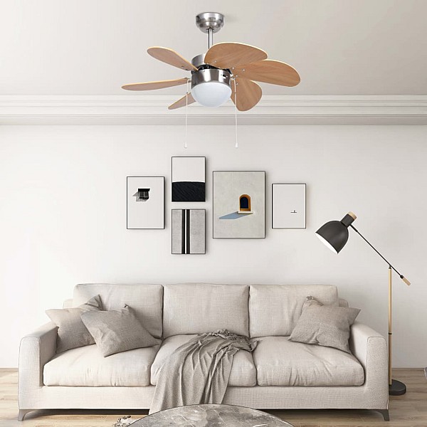 griestu ventilators ar lampu, 76 cm, gaiši brūns