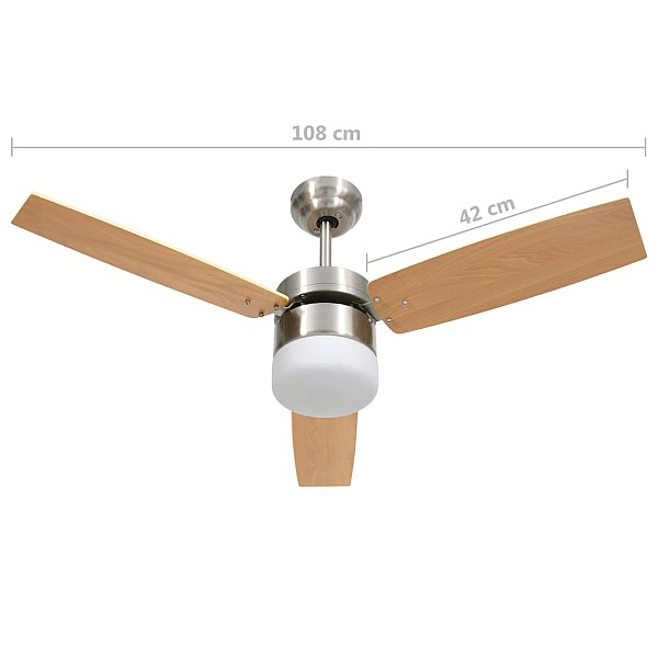 griestu ventilators ar lampu un pulti, 108 cm, gaiši brūns