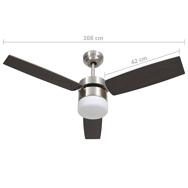 griestu ventilators ar lampu un pulti, 108 cm, tumši brūns