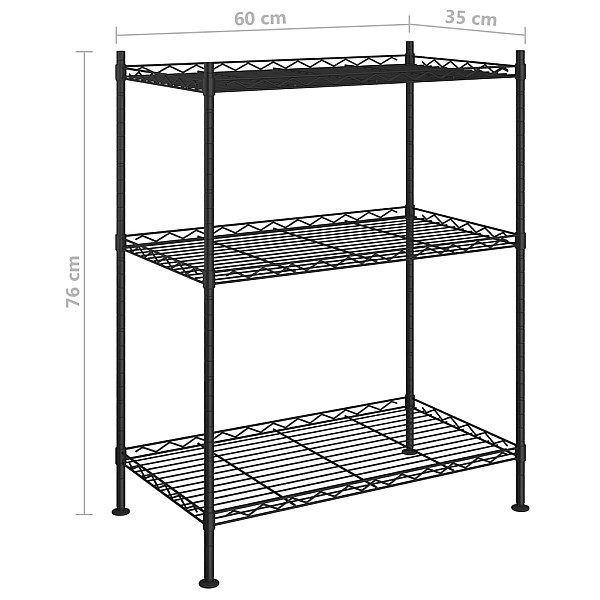 3 līmeņu glabāšanas plaukts, 60x35x76 cm, melns, 150 kg