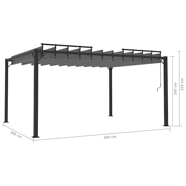 nojume ar žalūziju jumtu, 3x4 m, pelēks audums, alumīnijs