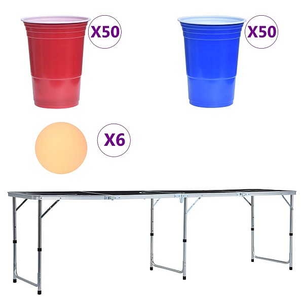 Beer Pong spēles galds ar glāzēm un bumbiņām, saliekams, 240 cm