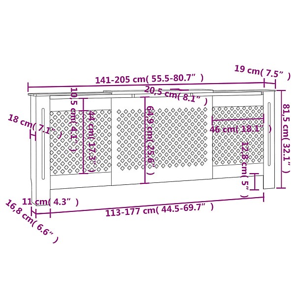 radiatora pārsegs, pelēks MDF, 205 cm