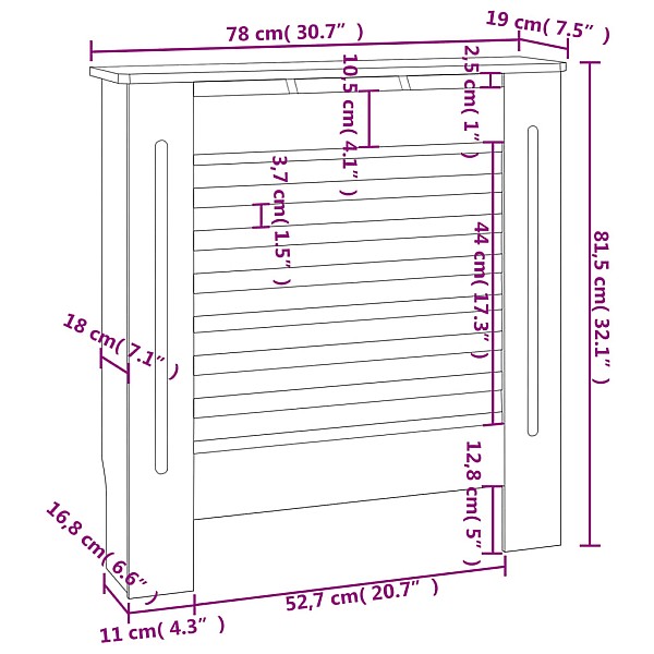 radiatora pārsegs, melns MDF, 78 cm