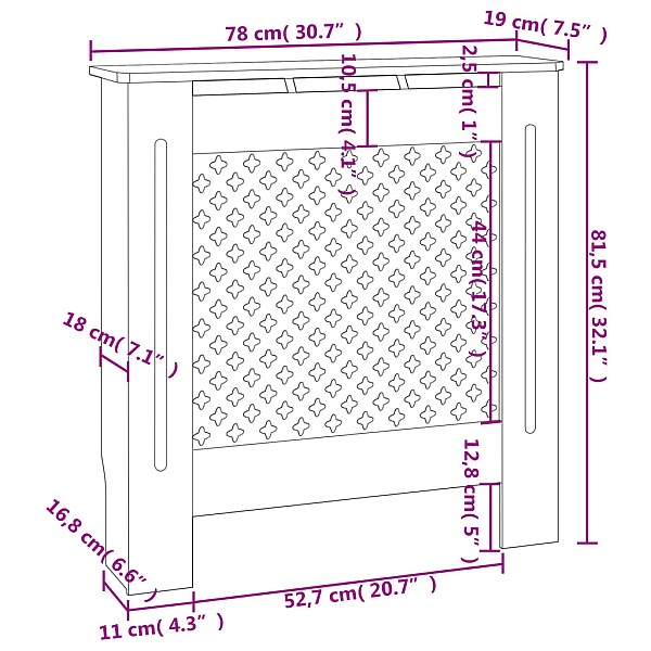 radiatora pārsegs, pelēks MDF, 78 cm