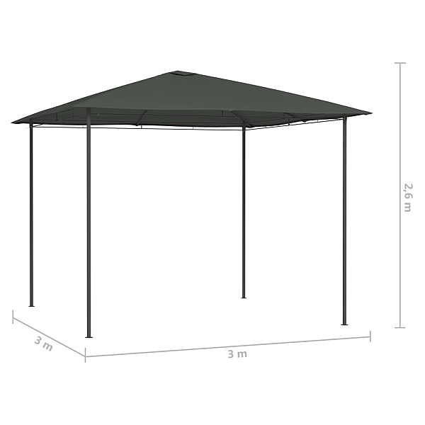 dārza nojume, 3x3x2,6 m, antracītpelēka, 160 g/m²