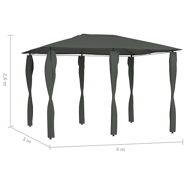 dārza nojume ar stabu pārsegiem, 3x4x2,6 m, antracīta, 160 g/m²