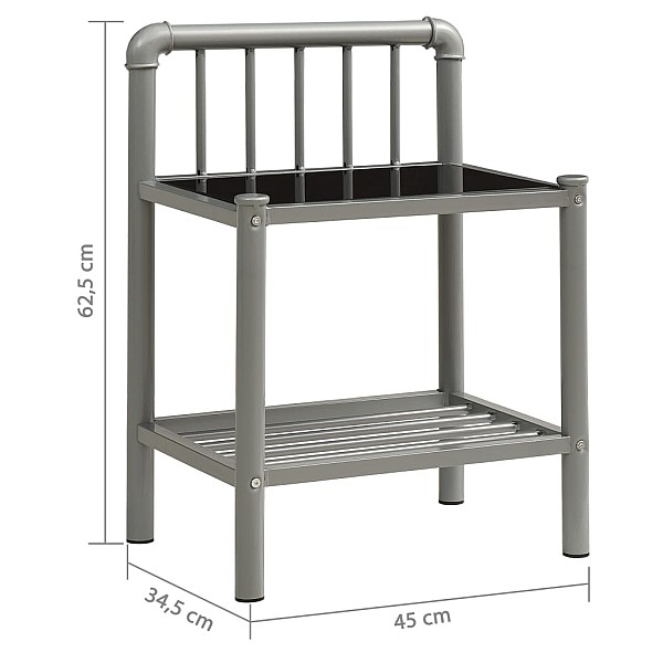 naktsskapītis, 45x34,5x62,5 cm, pelēks, melns, metāls un stikls