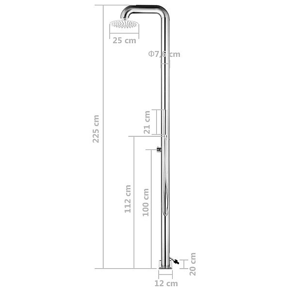 dārza duša, 225 cm, nerūsējošs tērauds