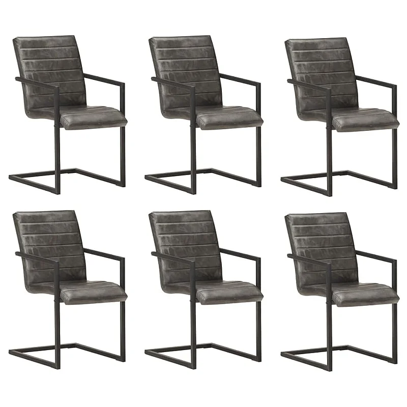 konsoles virtuves krēsli, 6 gab., pelēka dabīgā āda