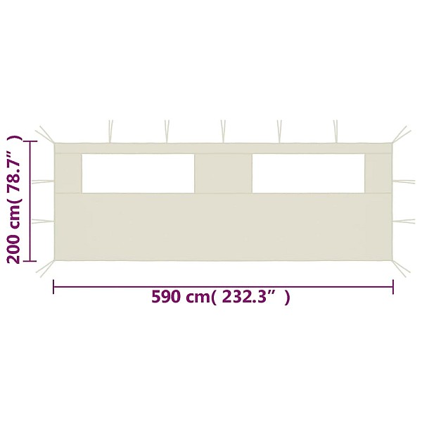 dārza nojumes siena ar logiem, 6x2 m, krēmkrāsas