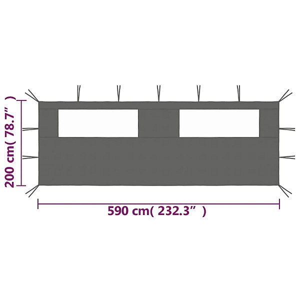 dārza nojumes siena ar logiem, 6x2 m, antracītpelēka