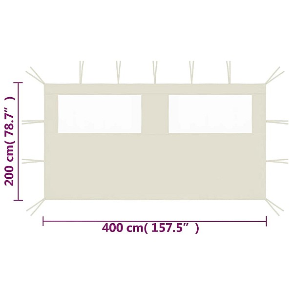 dārza nojumes siena ar logiem, 4x2 m, krēmkrāsas