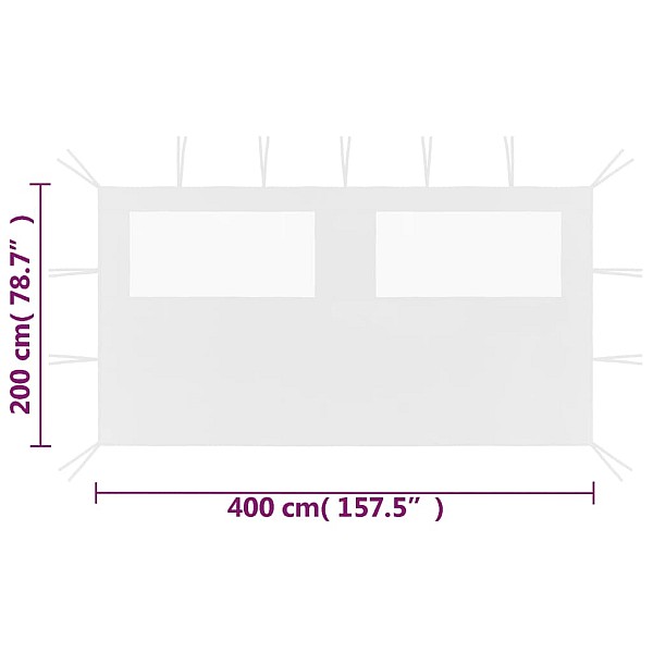 dārza nojumes siena ar logiem, 4x2 m, balta