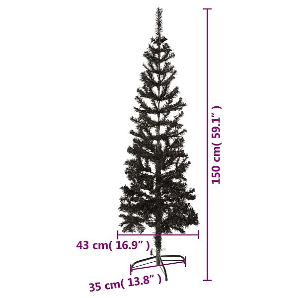 mākslīgā Ziemassvētku egle, šaura, melna, 150 cm