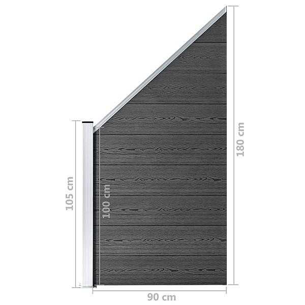 žoga paneļu komplekts, 1138x(105-186) cm, melns WPC