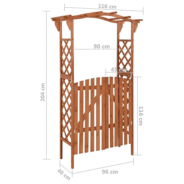 pergola ar vārtiem, 116x40x204 cm, egles masīvkoks