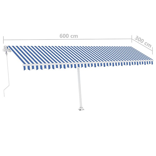 markīze ar kātu, 600x300 cm, automātiska, zila/balta