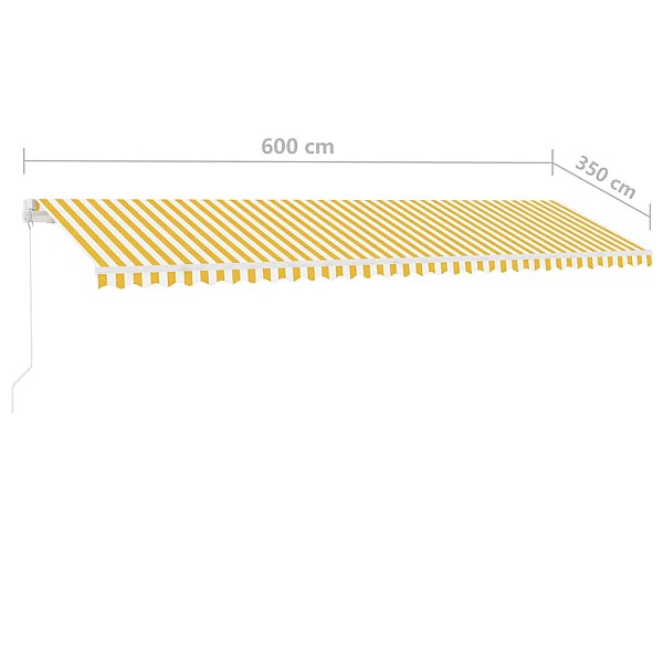 izvelkama markīze ar kātu, 600x350 cm, manuāla, dzeltena/balta