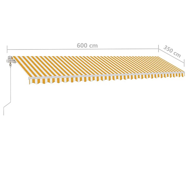 markīze ar kātu, 600x350 cm, automātiska, dzeltena/balta