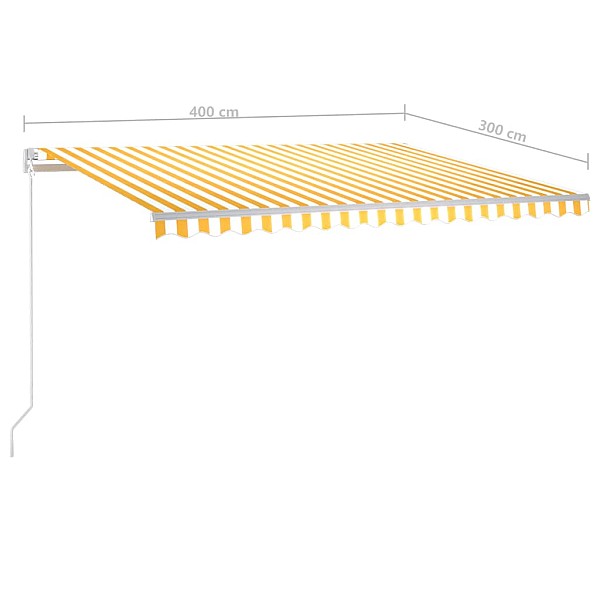 izvelkama markīze ar LED un vēja sensoru, 4x3 m, dzeltenbalta