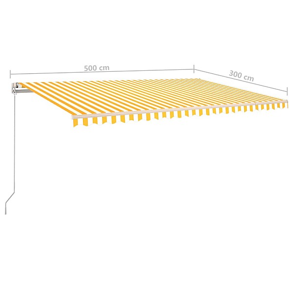 izvelkama markīze ar LED un vēja sensoru, 5x3 m, dzeltenbalta