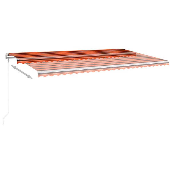 izvelkama markīze ar LED, 6x3 m, manuāla, oranža un brūna