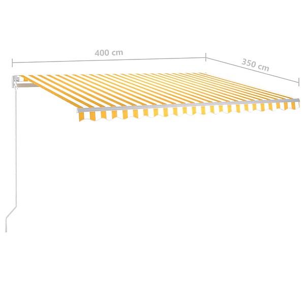 izvelkama markīze ar LED un vēja sensoru, 4x3,5 m, dzeltenbalta