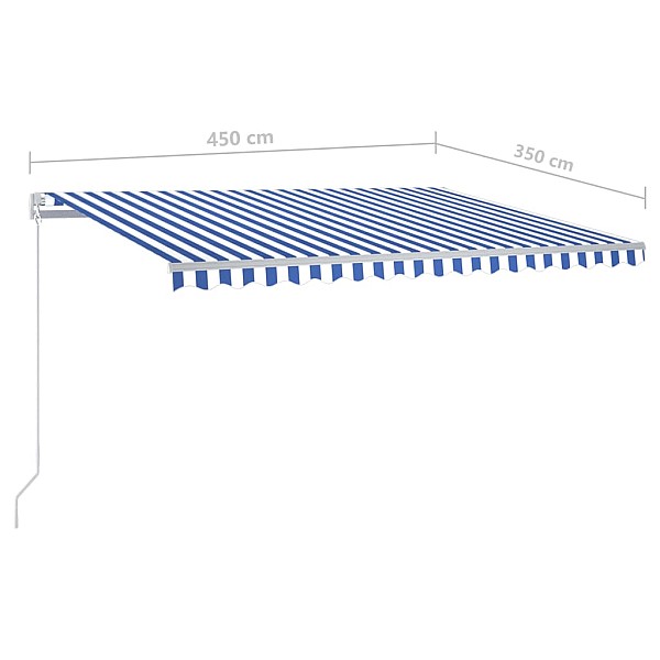 izvelkama markīze ar LED un vēja sensoru, 4,5x3,5 m, zili balta