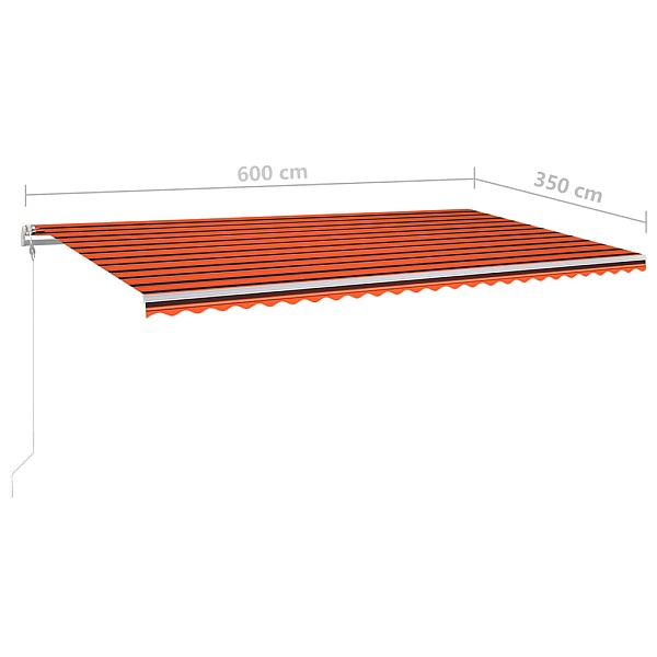 izvelkama markīze ar kātiem, 6x3,5 m, manuāla, oranža un brūna