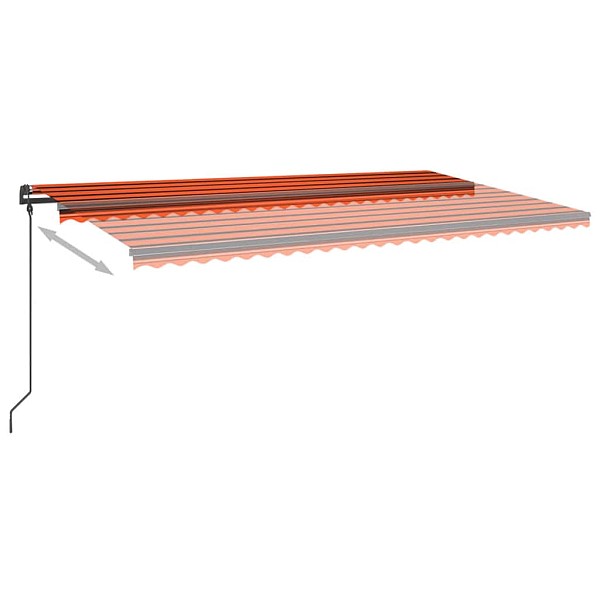 izvelkama markīze ar LED, 6x3 m, manuāla, oranža un brūna