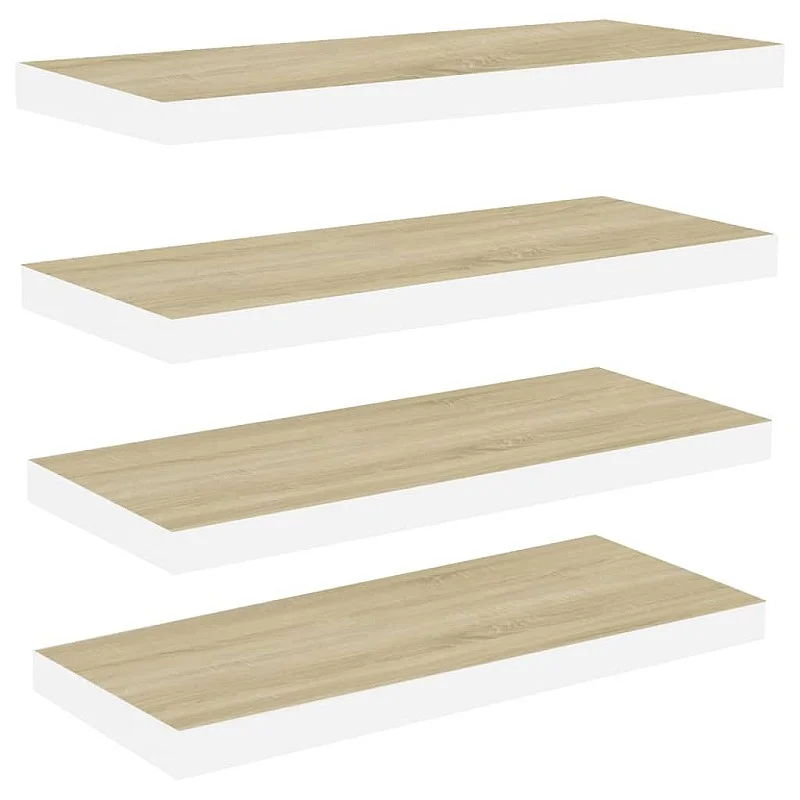 sienas plaukti, 4 gab., balti, ozolkoka, 80x23,5x3,8 cm, MDF sienas plaukti, 4 gab., balti, ozolkoka, 80x23,5x3,8 cm, MDF