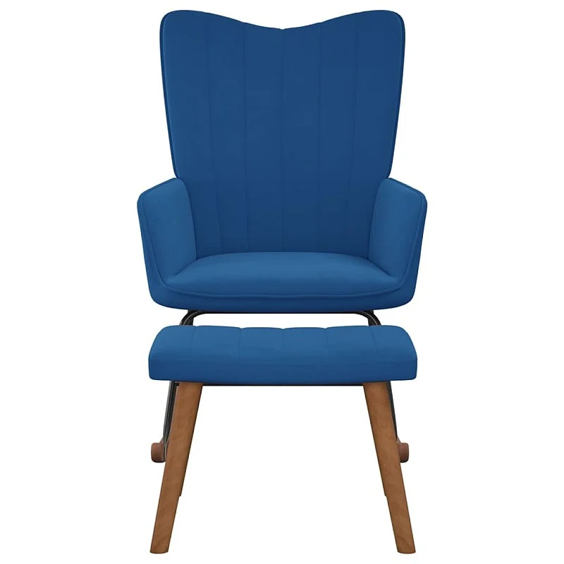 šūpuļkrēsls ar kāju balstu, zils samts šūpuļkrēsls ar kāju balstu, zils samts