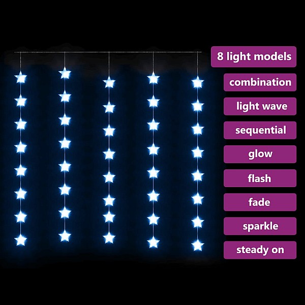 LED lampiņu aizkars, 200 LED, zils, 8 funkcijas