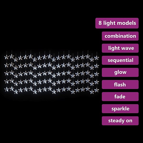 LED lampiņu aizkars, 500 LED, vēsi balts, 8 funkcijas