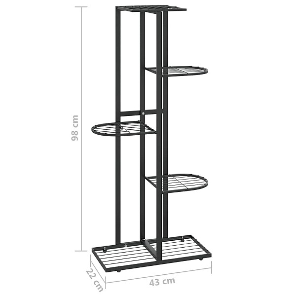 5 līmeņu puķu statīvs, 43x22x98 cm, melns metāls