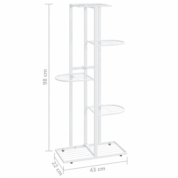 5 līmeņu puķu statīvs, 43x22x98 cm, balts metāls