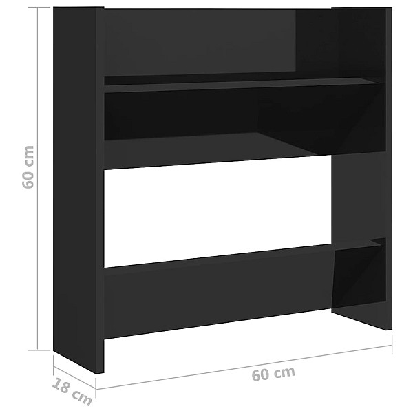 sienas apavu plaukts spīdīgi melns 60x18x60cm inženierijas koks