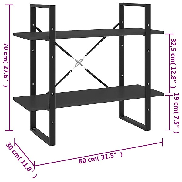 2-līmeņu grāmatu plaukts, pelēks, 80x30x70cm, inženierijas koks