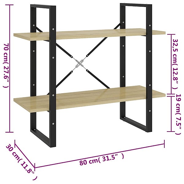 2-līmeņu grāmatu plaukts, ozolkoka 80x30x70cm inženierijas koks