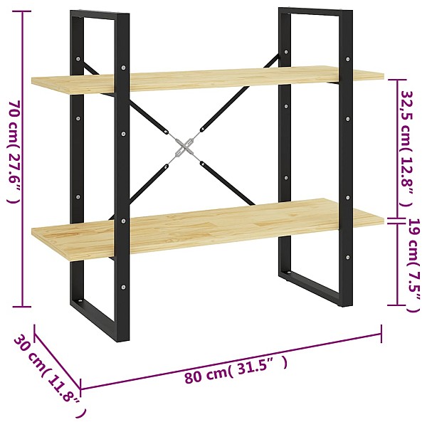 2-līmeņu grāmatu plaukts, 80x30x70 cm, priedes masīvkoks