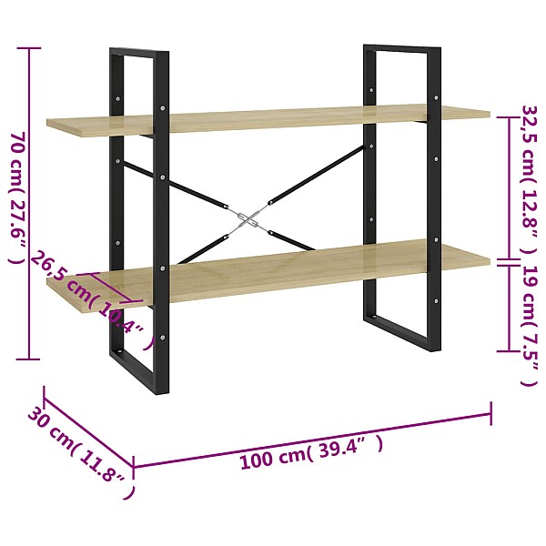 2-līmeņu grāmatu plaukts ozolkoka 100x30x70cm inženierijas koks