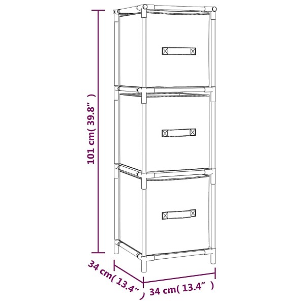 plaukts ar 3 auduma groziem, pelēks, 34x34x101 cm, tērauds