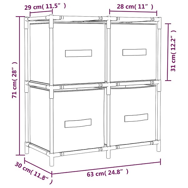 plaukts ar 4 auduma groziem, pelēks, 63x30x71 cm, tērauds