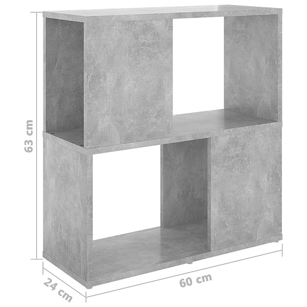 grāmatu plaukts, betona pelēks, 60x24x63 cm, inženierijas koks