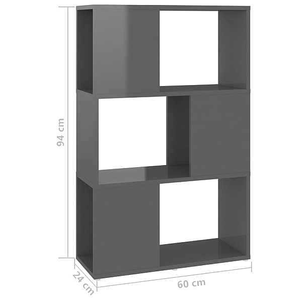 grāmatu plaukts, 60x24x94 cm, spīdīgi pelēks, inženierijas koks